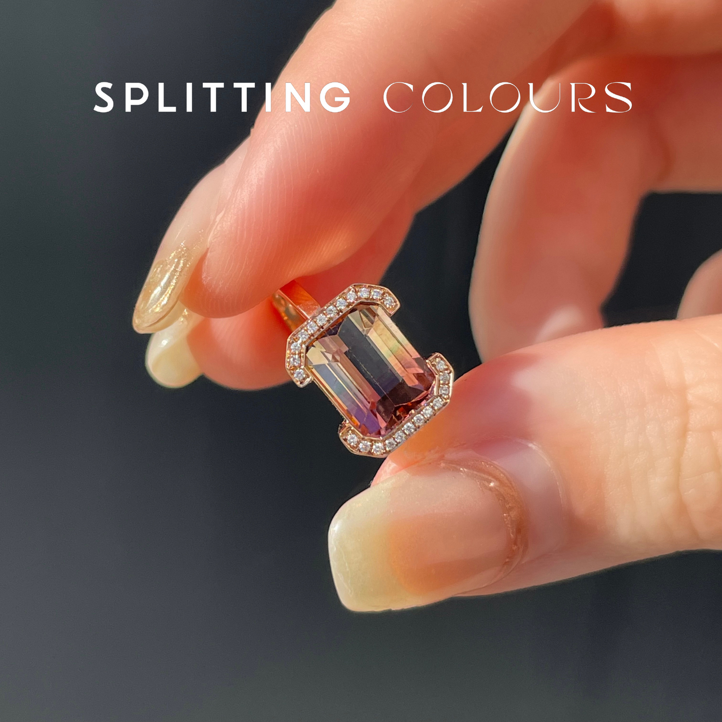 The Bracket Ring - 2.00ct Coral Pink Gradient With Single Olive Green Line Tourmaline