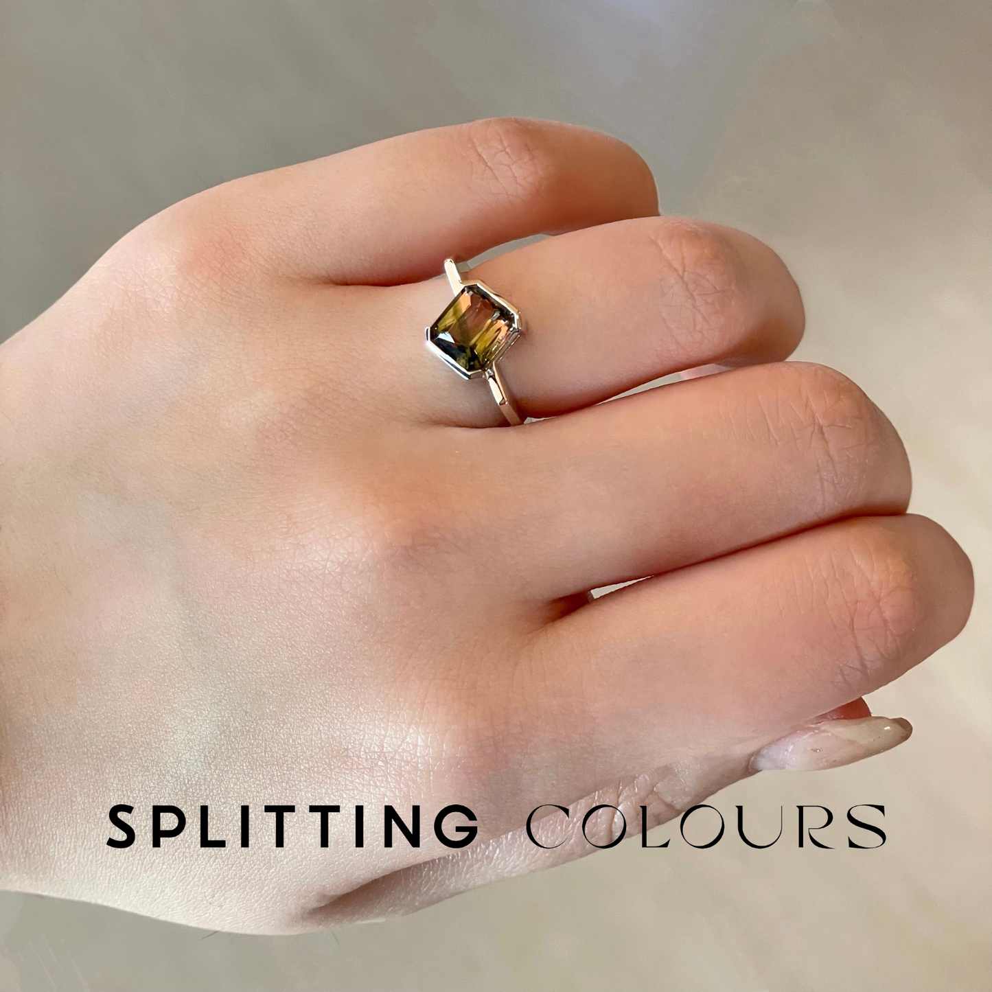 The Flat Corner Ring - 2.22ct Watermelon With Diagonal Green Tourmaline