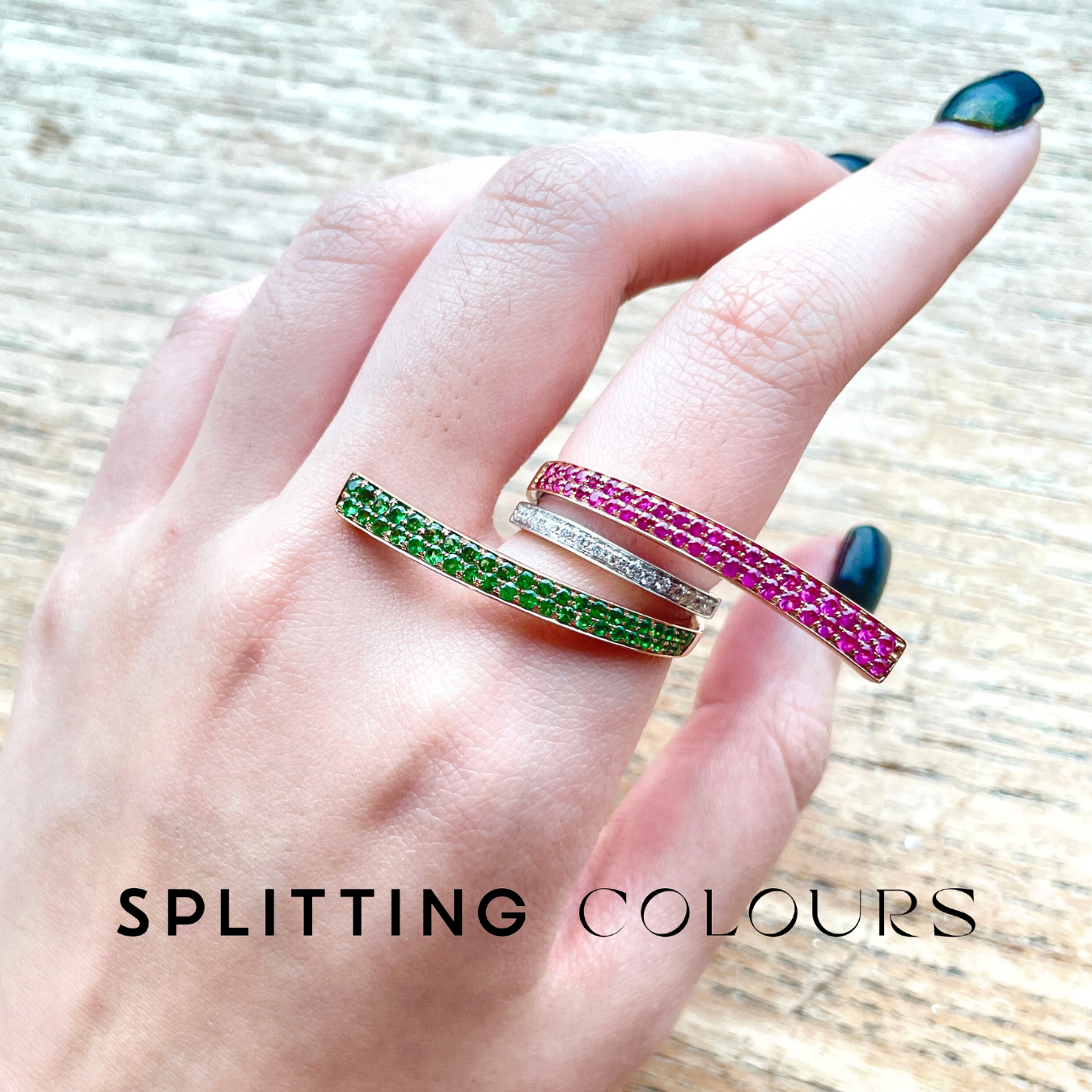 Beyond Tourmalines - Tsavorite & Ruby Ribbon Ring
