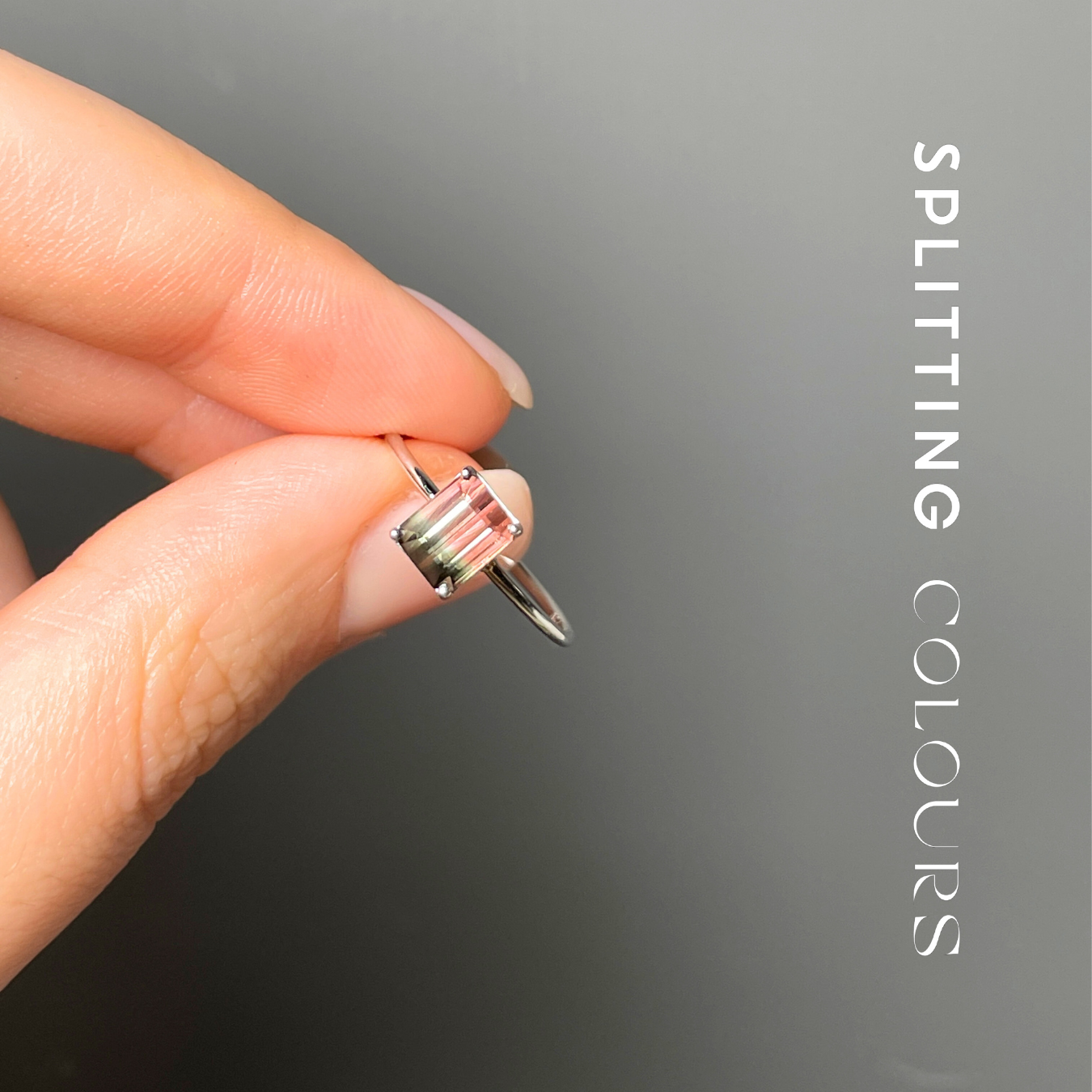 The Petite Ring - 1.35ct Peachy Pink & Granite Green Tourmaline