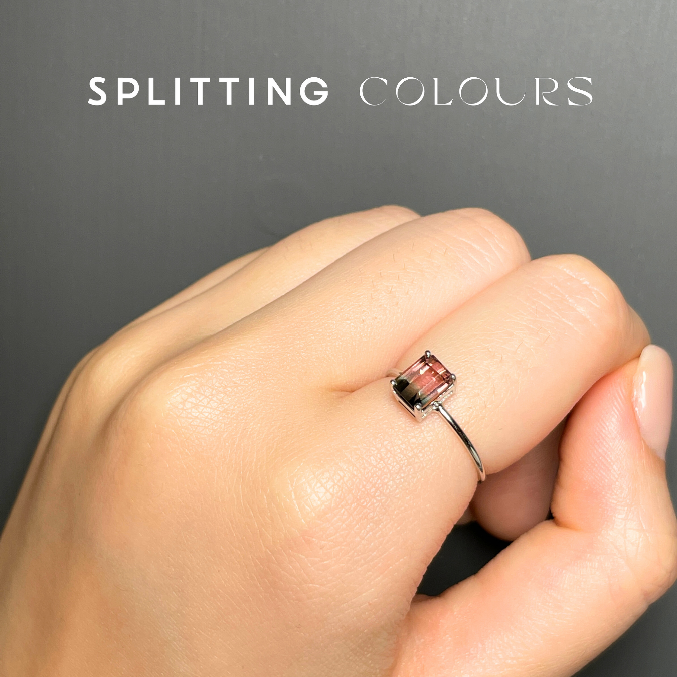 The Petite Ring - 1.35ct Peachy Pink & Granite Green Tourmaline