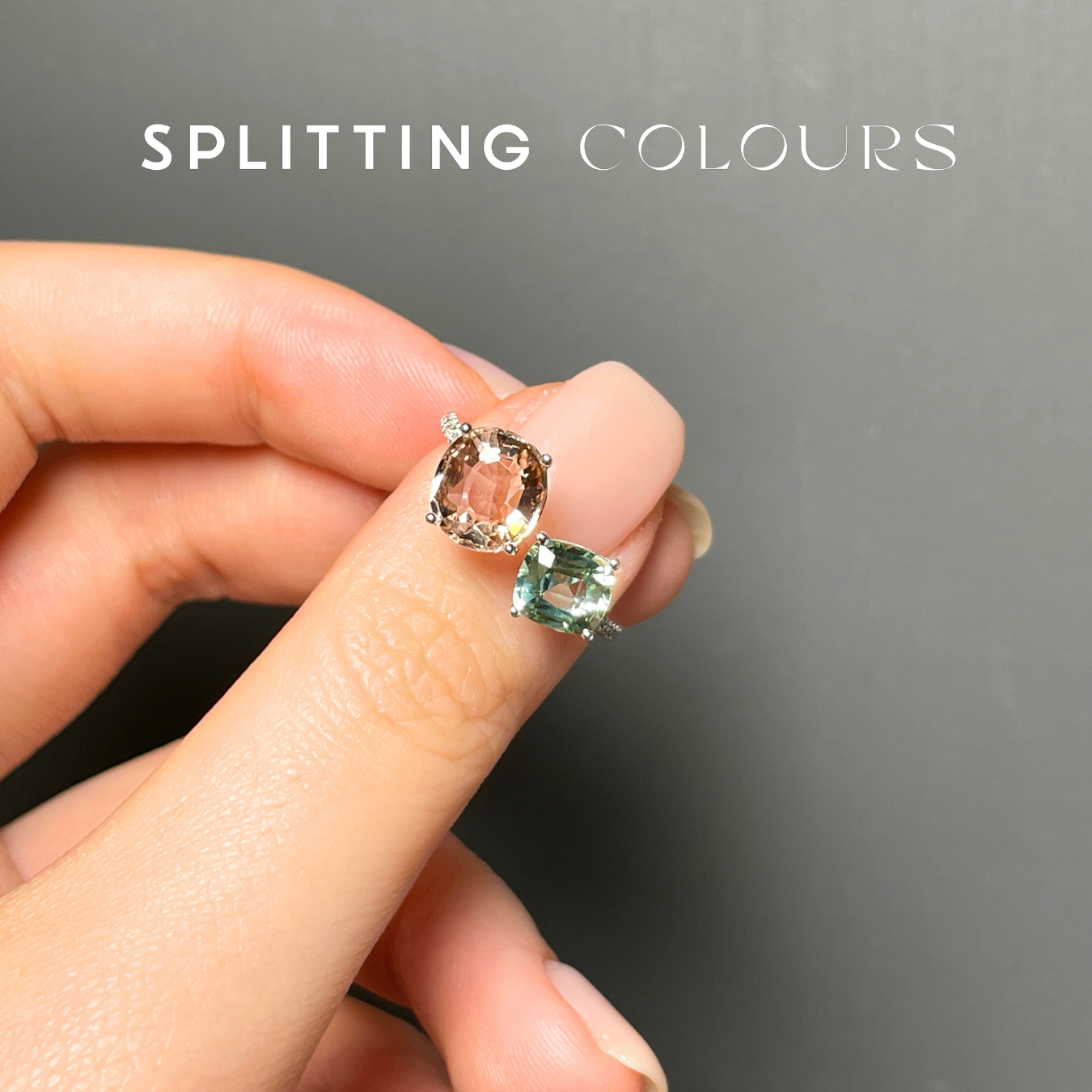 The Satellite Ring – 3.28ct Peach & Misty Green Tourmalines with Diamonds