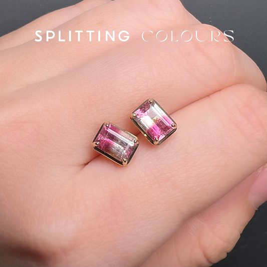 The Fusion Earrings - 1.85ct Cherry Pink & Colourless Tourmaline