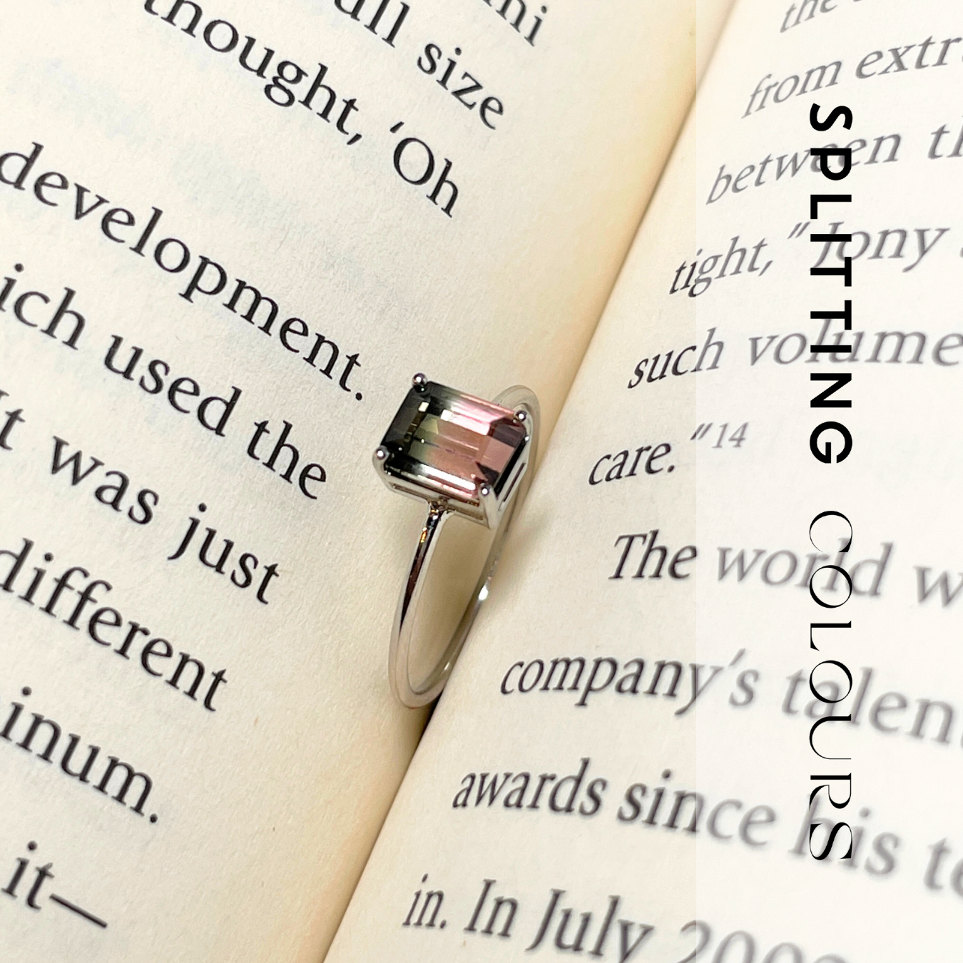 The Petite Ring - 1.35ct Peachy Pink & Granite Green Tourmaline