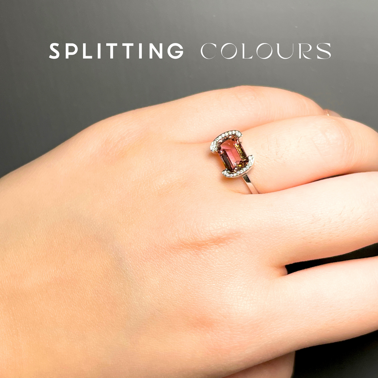 The Bracket Ring - 2.11ct Gradient Light Salmon Pink Tourmaline with Diamonds