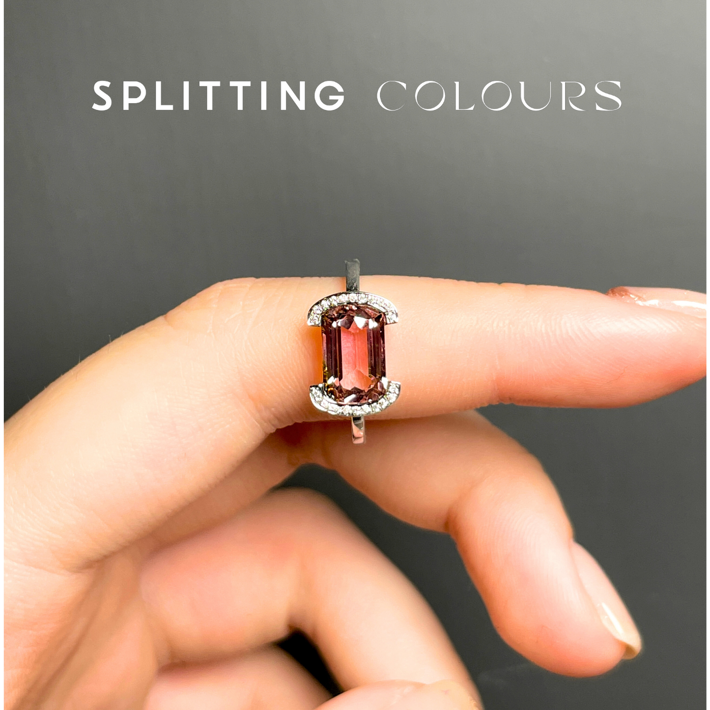 The Bracket Ring - 2.11ct Gradient Light Salmon Pink Tourmaline with Diamonds