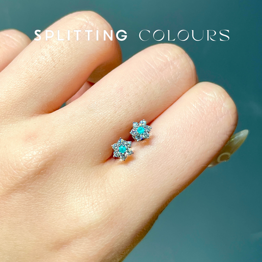 The Mono Earrings - Brazilian Paraiba 'Forget-Me-Nots' with Diamonds