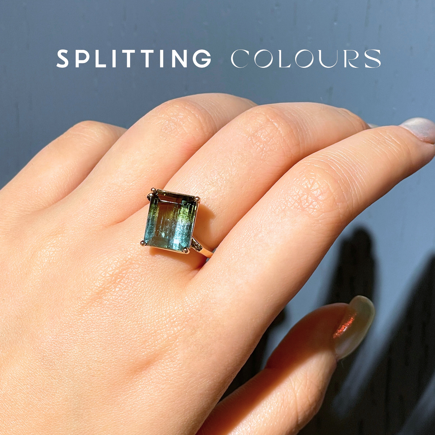 The Flat Corner Ring - 6.08ct Moss Green And Sea Blue Tourmaline
