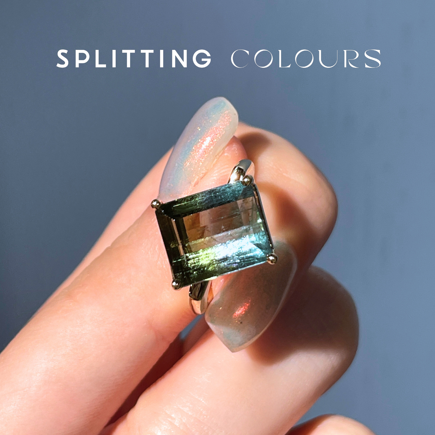 The Flat Corner Ring - 6.08ct Moss Green And Sea Blue Tourmaline