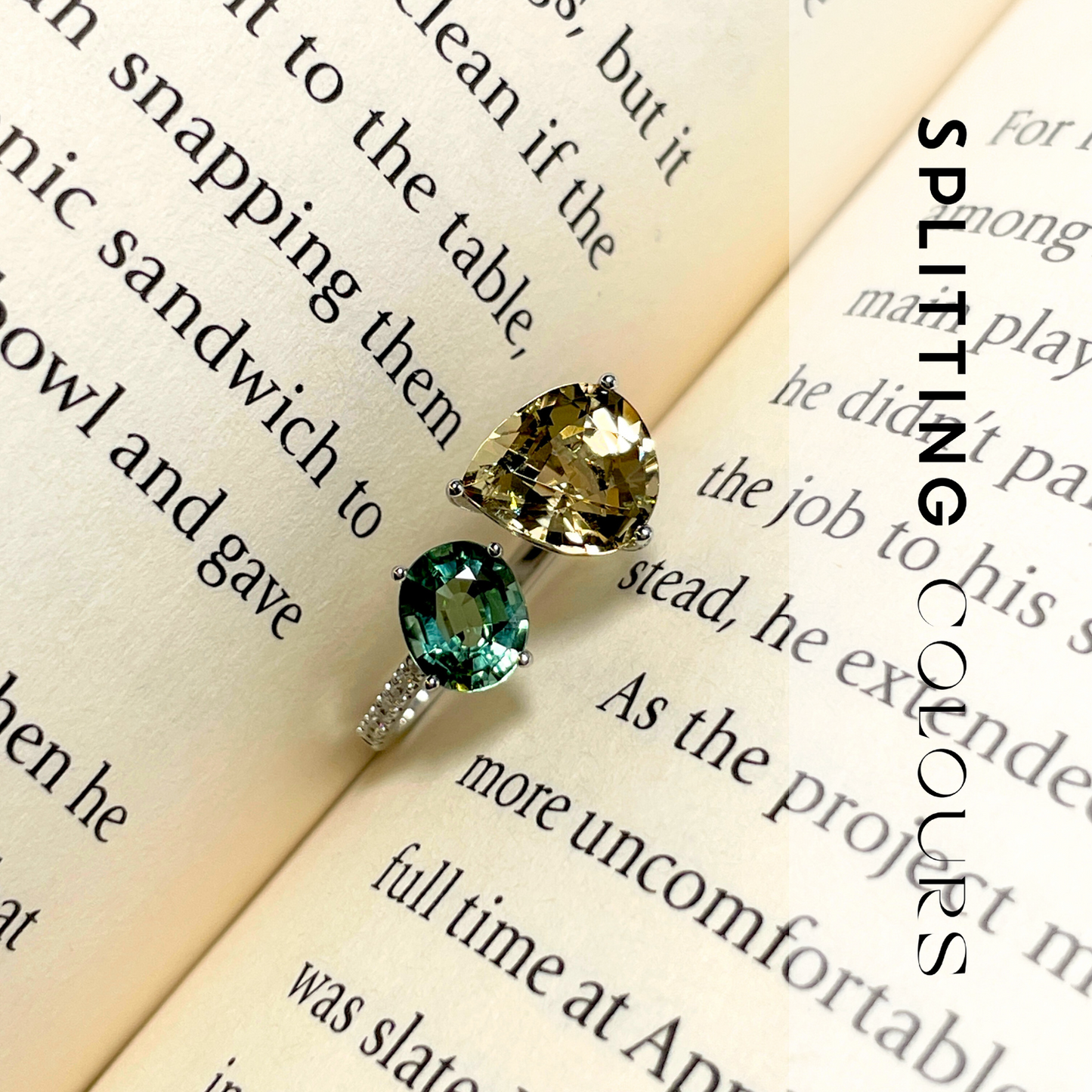 The Satellite Ring – 3.39ct Mint Green and Pale Orange Tourmalines with Diamonds