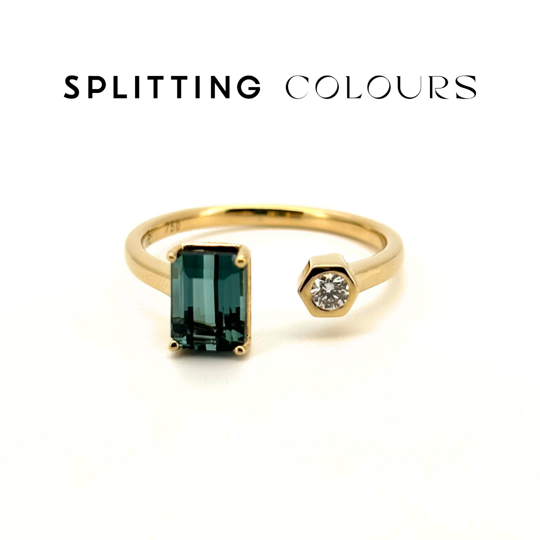 The Satellite Ring – 1.25ct Dark Greenish Blue Tourmaline With Diamond