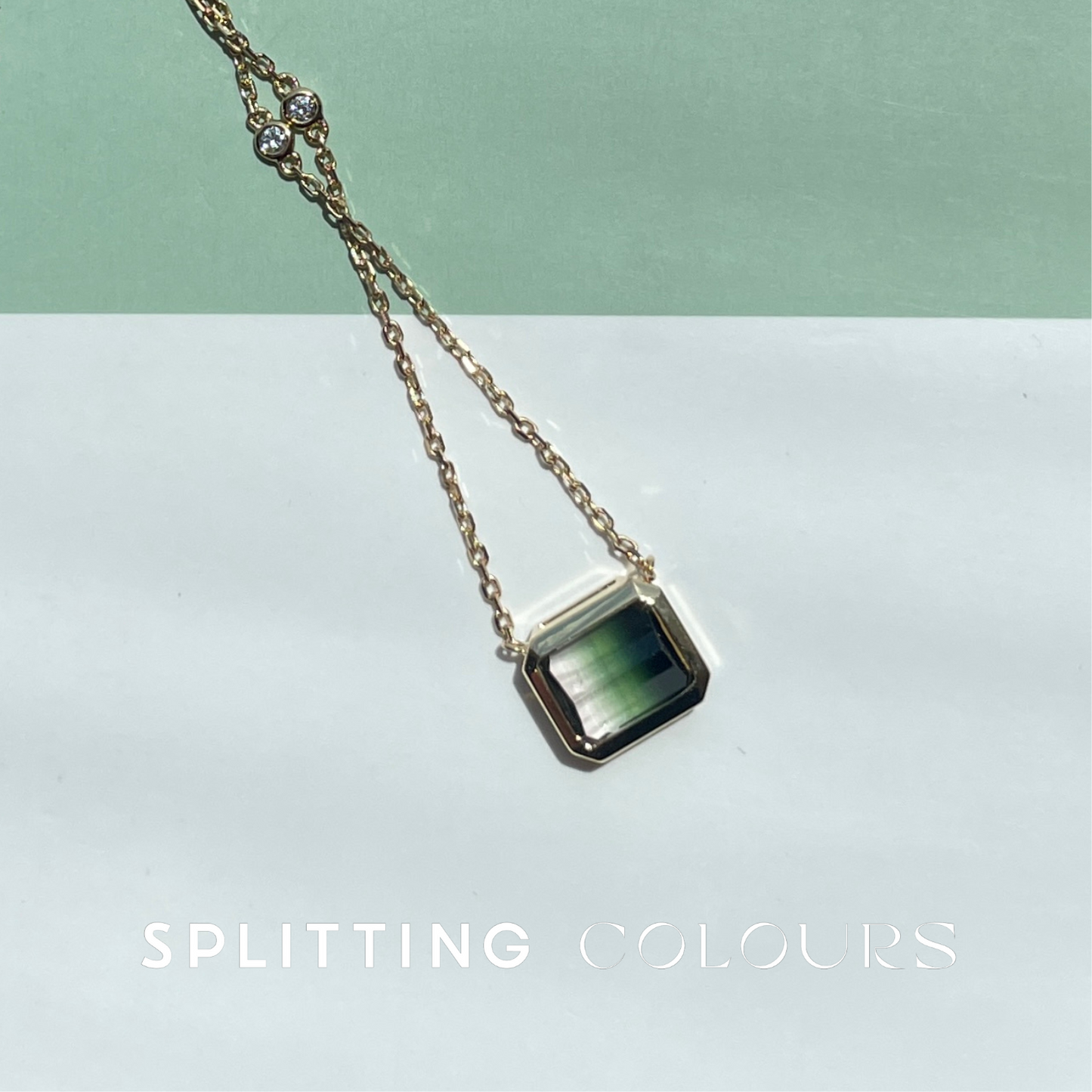 The Fusion Necklace - 3.54ct Pine Green Gradient Tourmaline with Diamonds