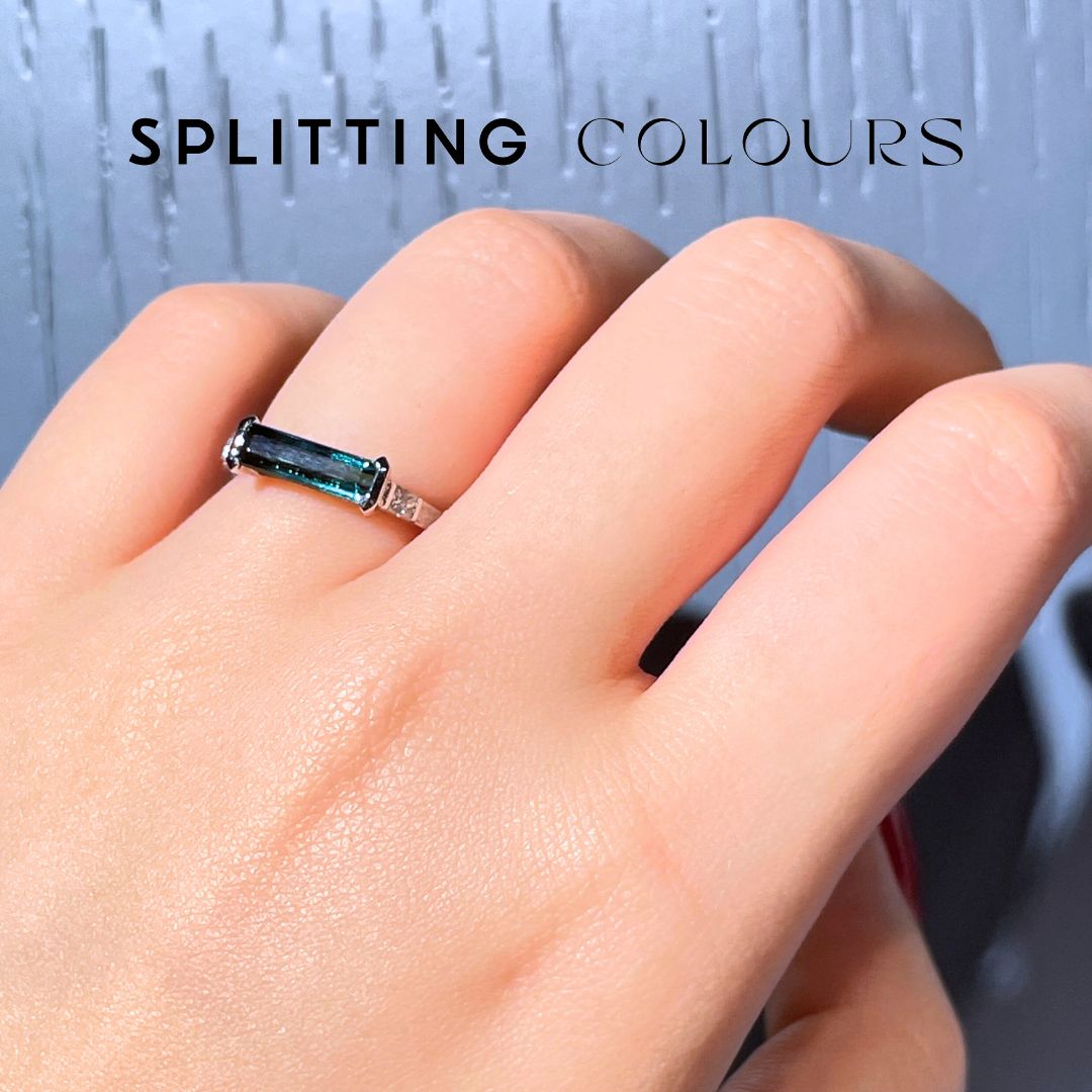The Classic Ring - 1.00ct Blue & Dark Green Tourmaline With Diamonds