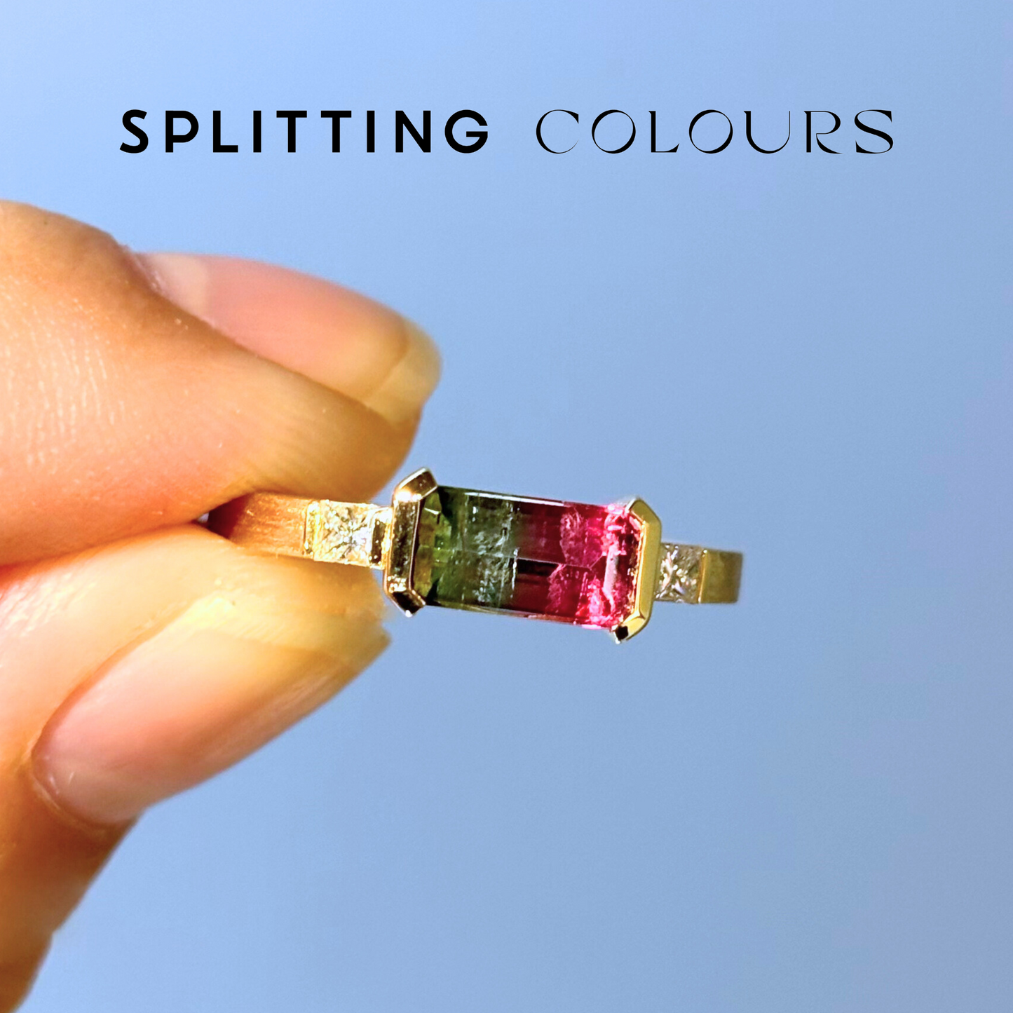 The Classic Ring - 0.99ct Cherry Pink/Greyish Blue/Green Tourmaline With Diamonds