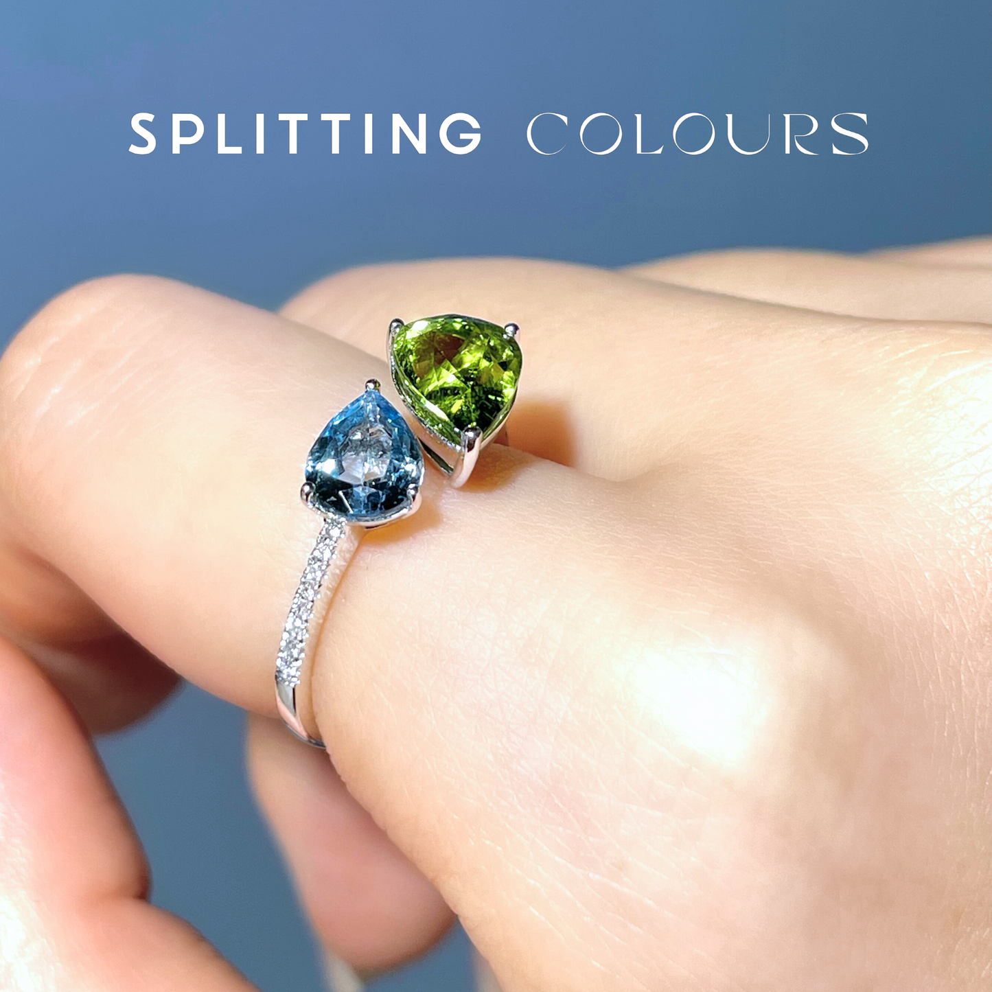 The Satellite Ring – Lime Green Tourmaline & Aquamarine