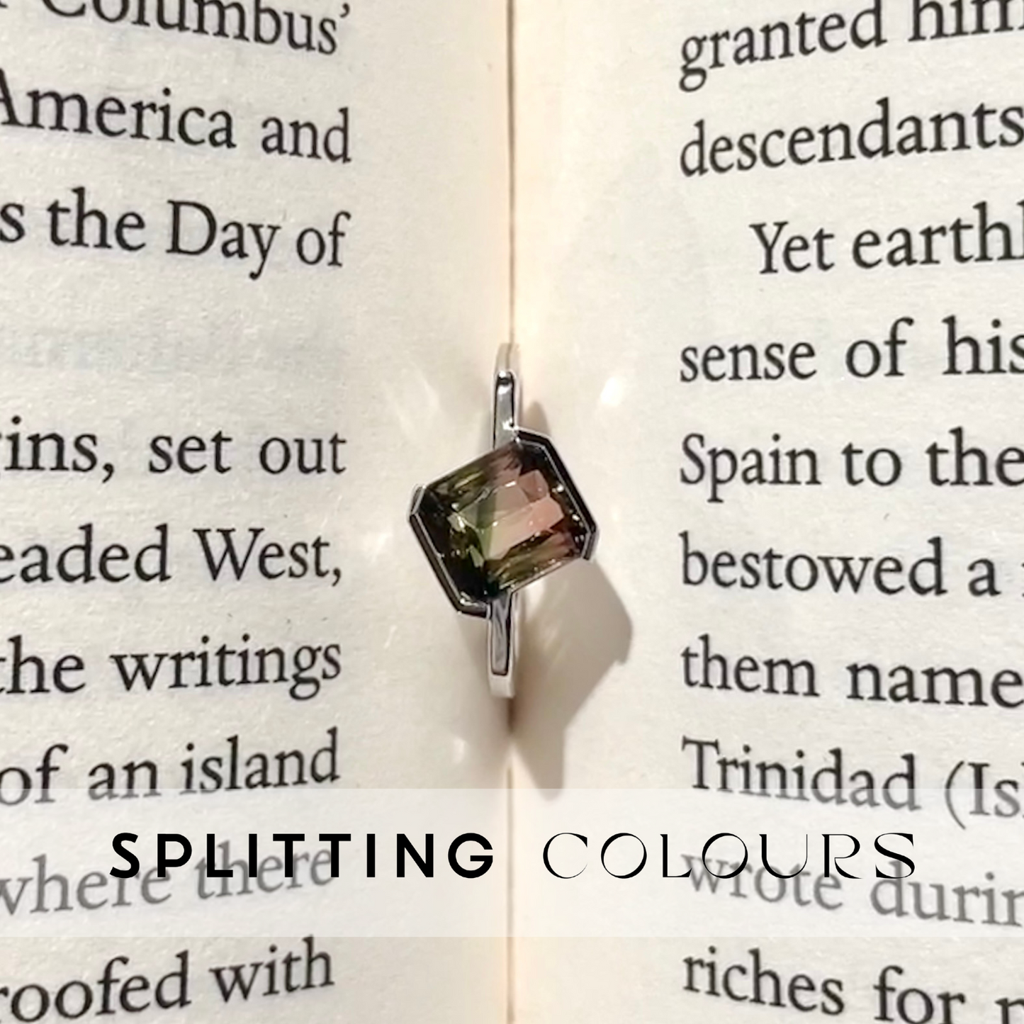 The Flat Corner Ring - 2.22ct Watermelon With Diagonal Green Tourmaline