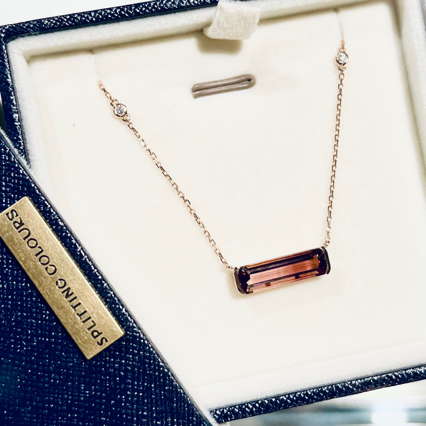 The Block Necklace - 3.35ct Rose Vale Gradient Tourmaline with Diamonds
