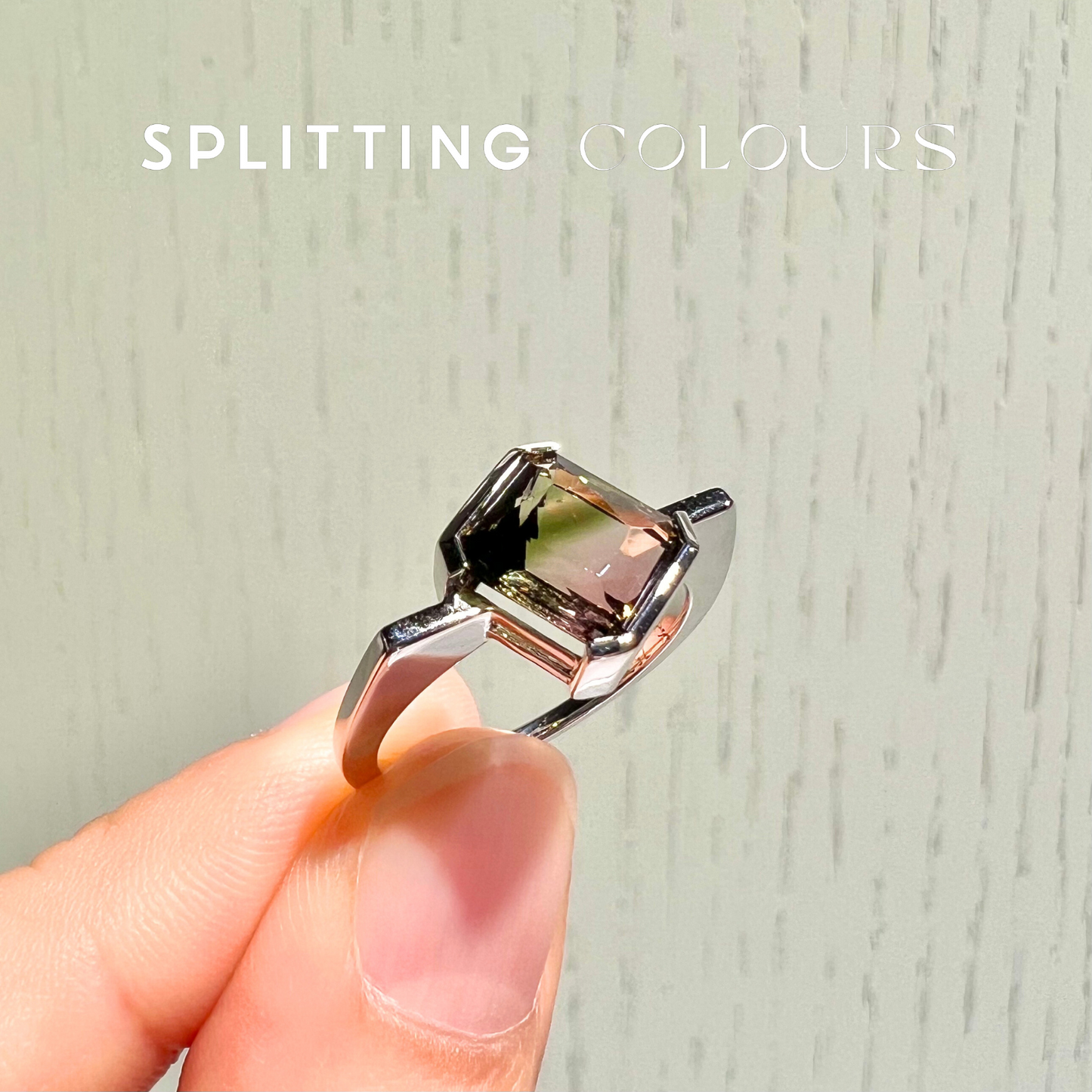 The Flat Corner Ring - 2.22ct Watermelon With Diagonal Green Tourmaline