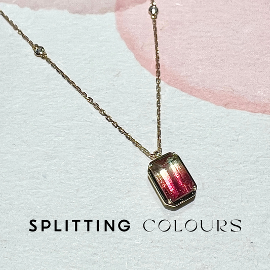 The Fusion Necklace - 2.03ct Raspberry Pink & Champagne Yellow Tourmaline with Diamonds