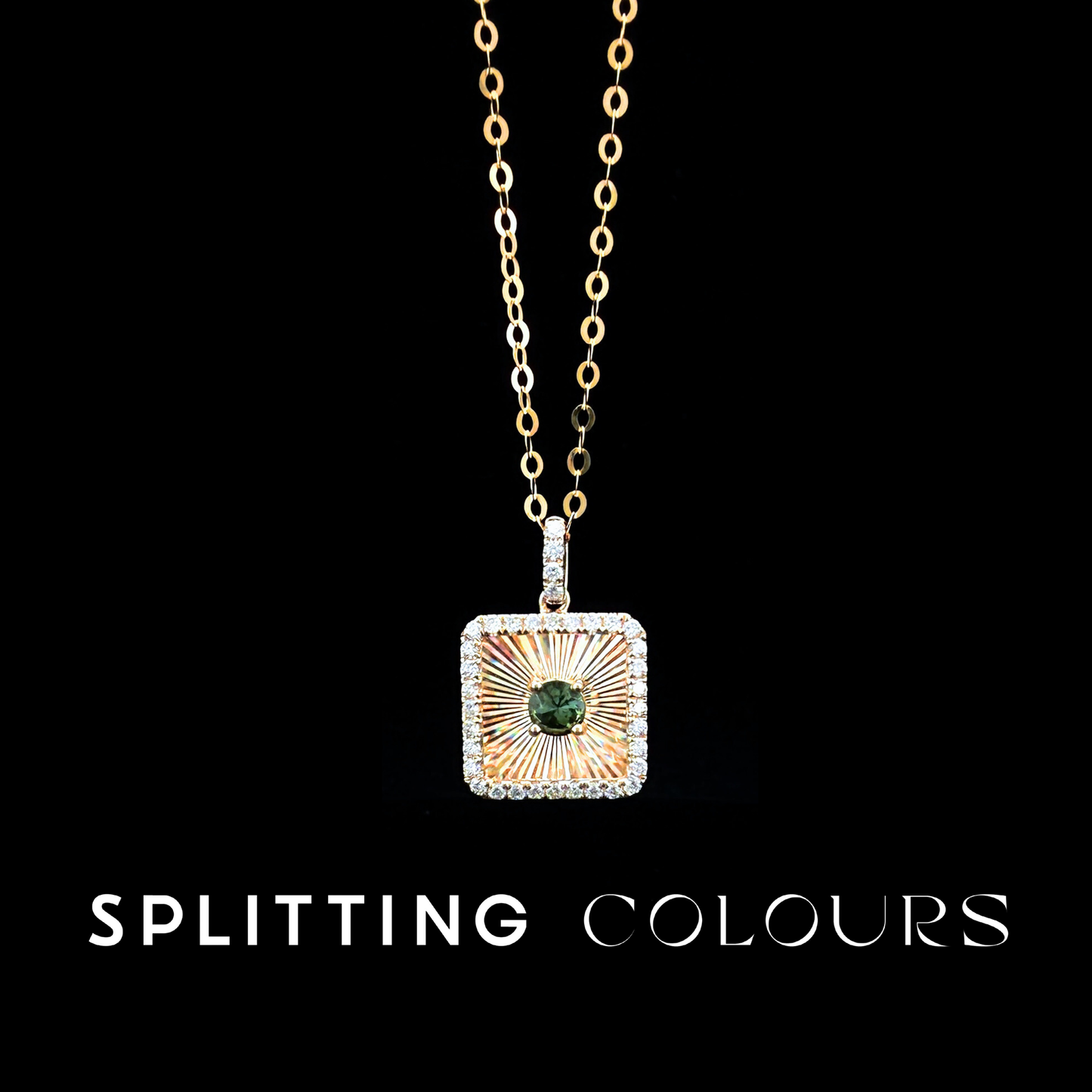 Golden Prism - Green Tourmaline/ Diamonds Square Medallion Pendant