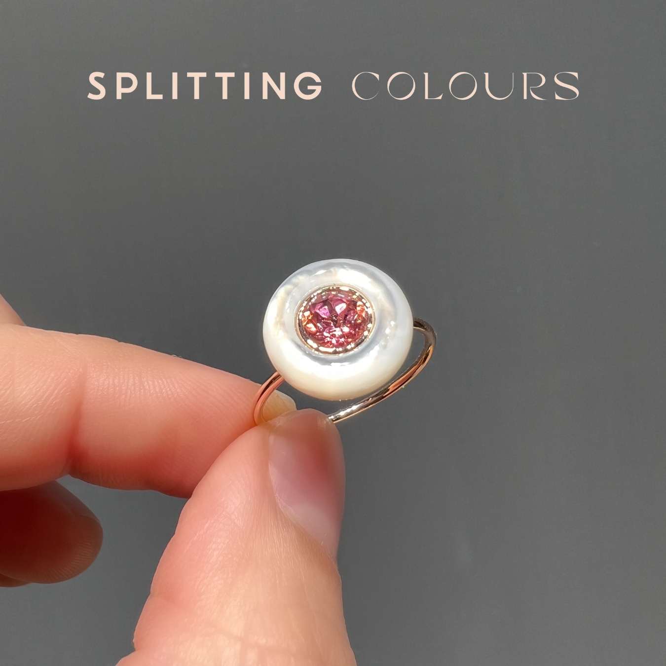 The Cyclone Ring - 0.57ct Rosa Pink Tourmaline in Mother of Pearl