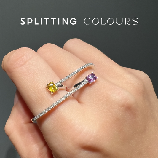 Beyond Tourmalines - Pink & Yellow Sapphire Double Finger Ring with Diamonds
