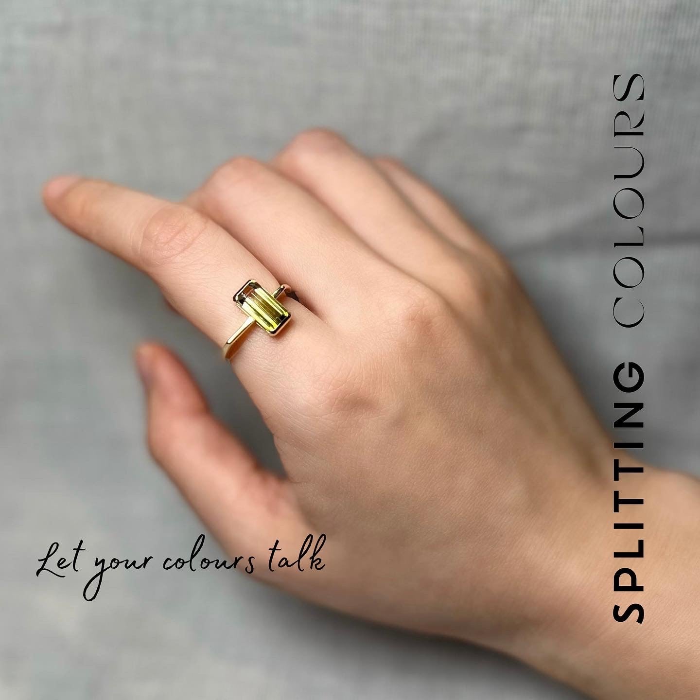 The Flat Corner Ring - 2.54ct Pear Green Gradient Tourmaline