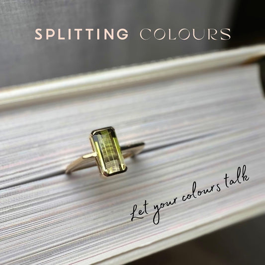 The Flat Corner Ring - 2.54ct Pear Green Gradient Tourmaline
