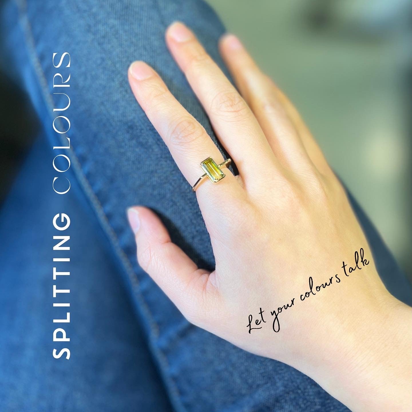 The Flat Corner Ring - 2.54ct Pear Green Gradient Tourmaline