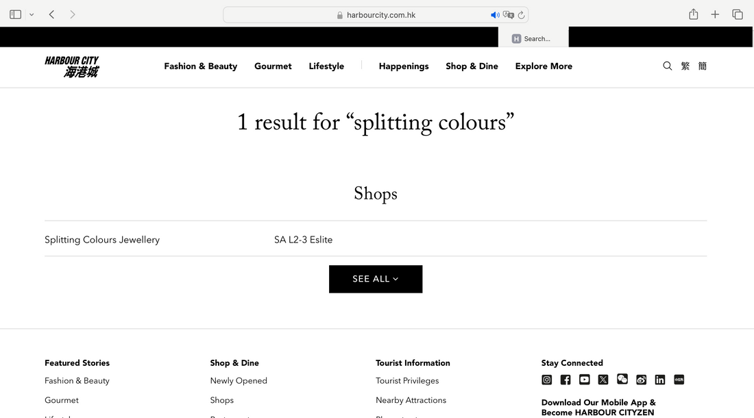 Splitting Colours Jewellery now on Harbour City's official list of brands!
