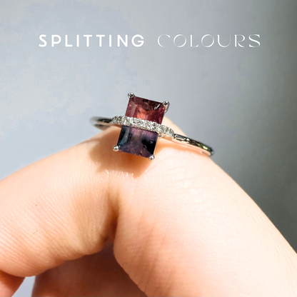 The Traverse Ring - 0.68ct Greyish Blue and Dark Pink Tourmaline With Diamonds