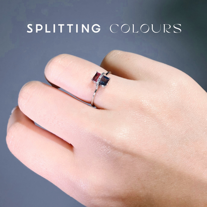 The Traverse Ring - 0.68ct Greyish Blue and Dark Pink Tourmaline With Diamonds