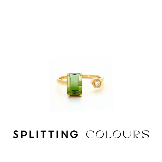 The Satellite Ring – 1.42ct Kiwi Green Gradient Tourmaline