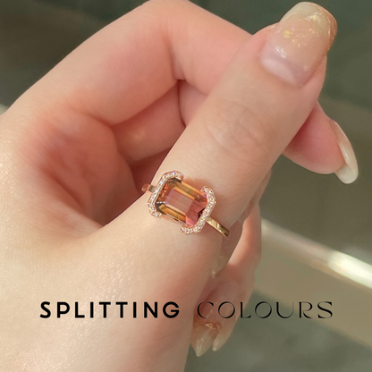 The Bracket Ring - 2.00ct Coral Pink Gradient With Single Olive Green Line Tourmaline