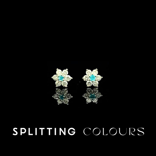 The Mono Earrings - Brazilian Paraiba 'Forget-Me-Nots' with Diamonds