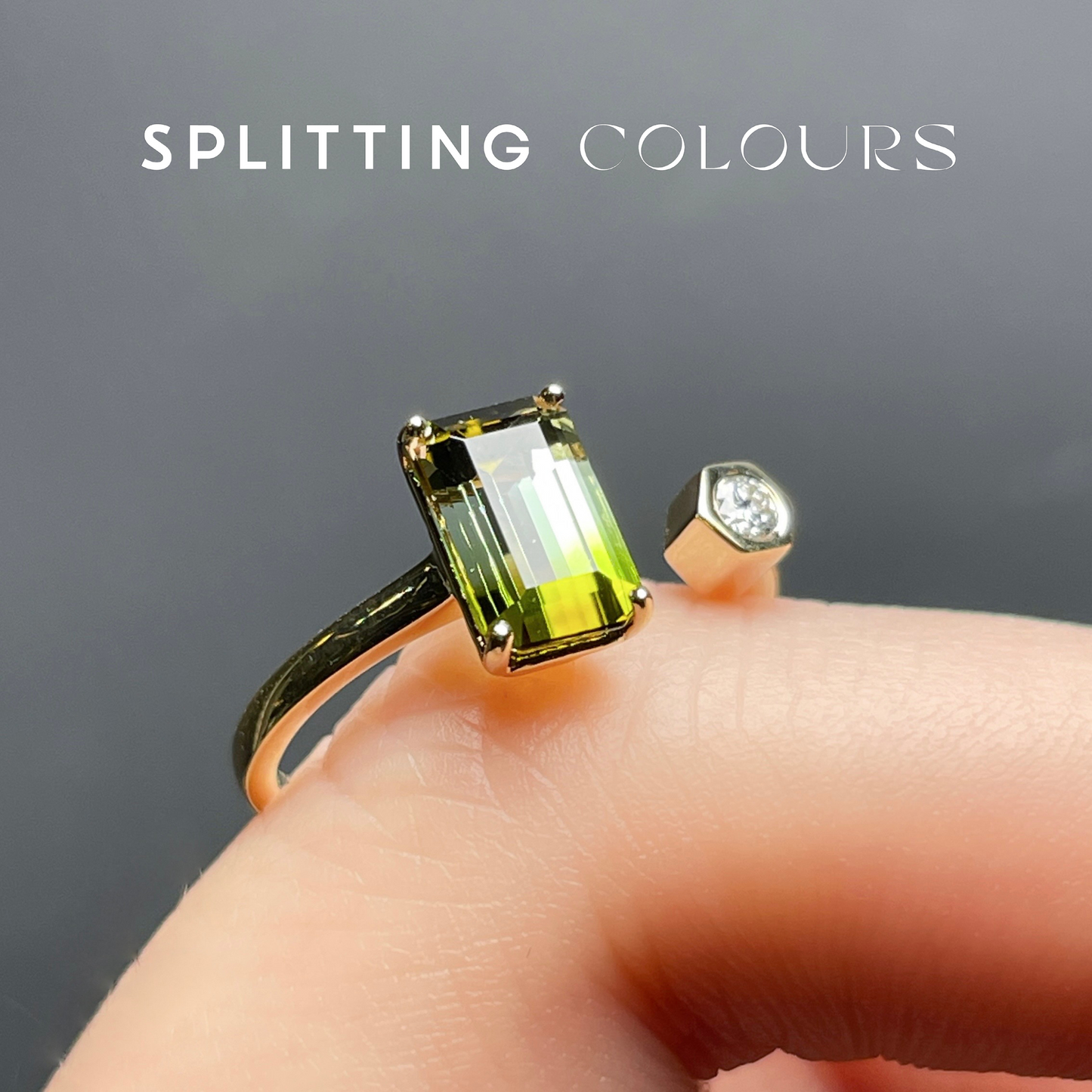 The Satellite Ring – 1.42ct Kiwi Green Gradient Tourmaline