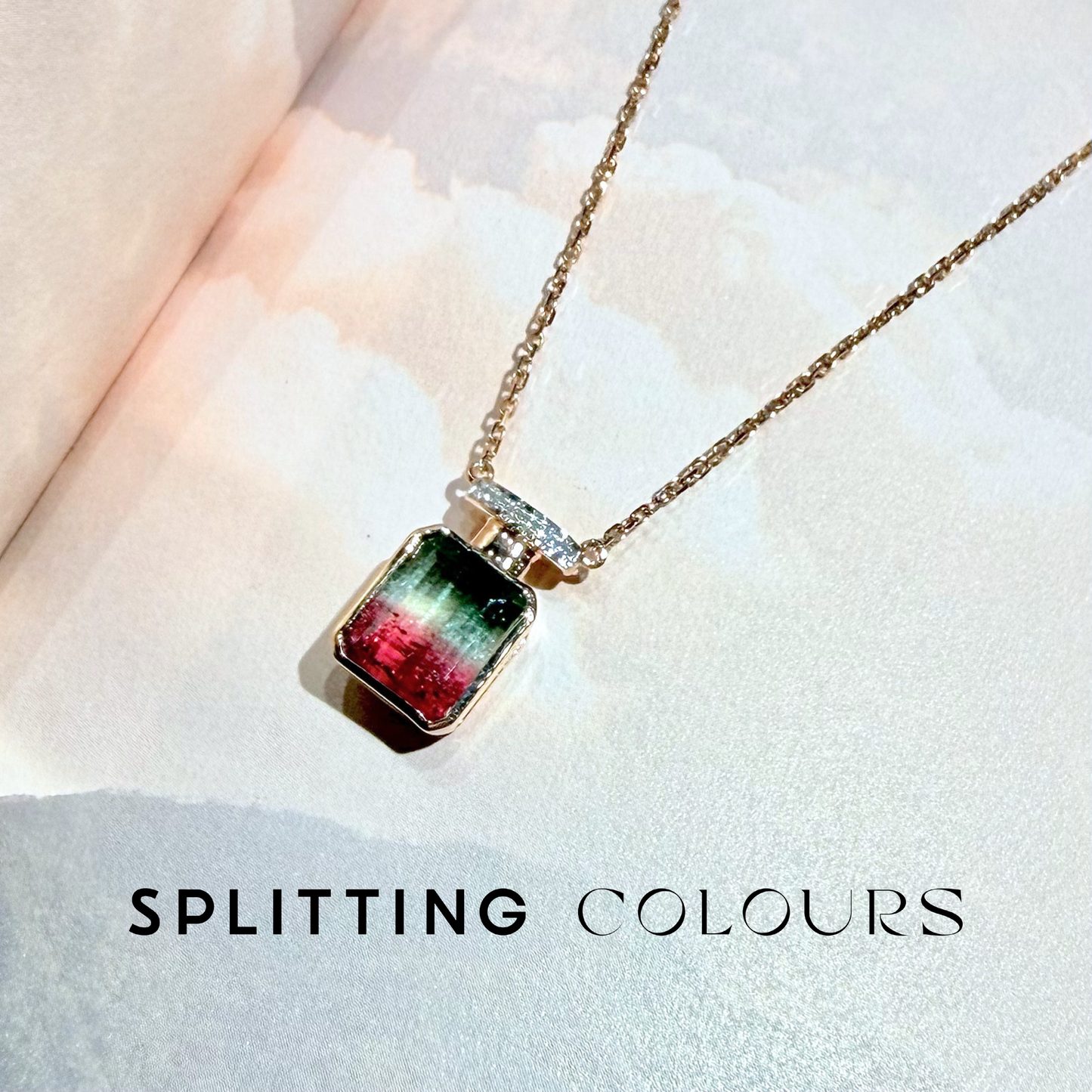 The Fusion Necklace - 2.82ct Watermelon Tourmaline With Diamonds