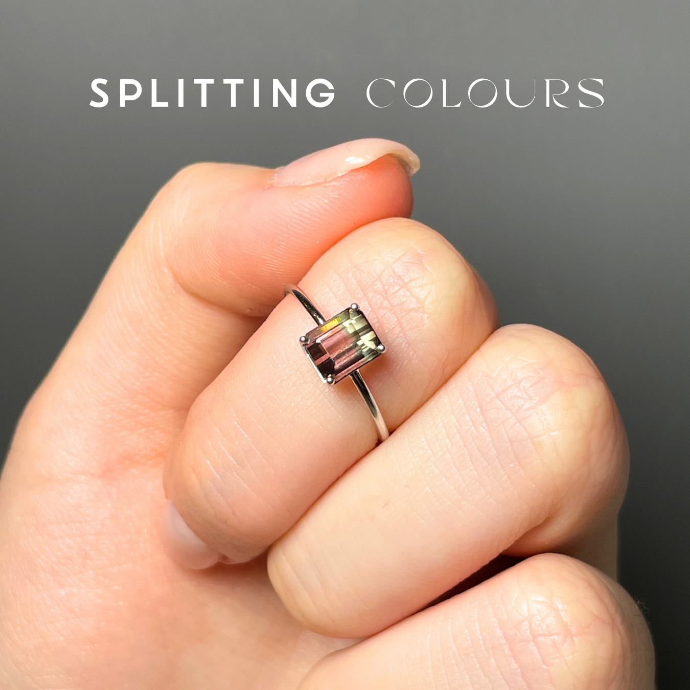 The Petite Ring - 1.35ct Peachy Pink & Granite Green Tourmaline