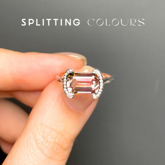 The Bracket Ring - 2.11ct Gradient Light Salmon Pink Tourmaline with Diamonds