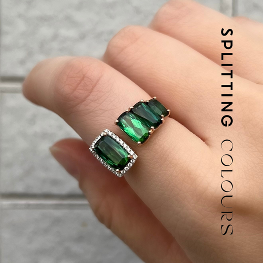 The Satellite Ring - 4.38ct Green Tourmalines Ring with Diamonds