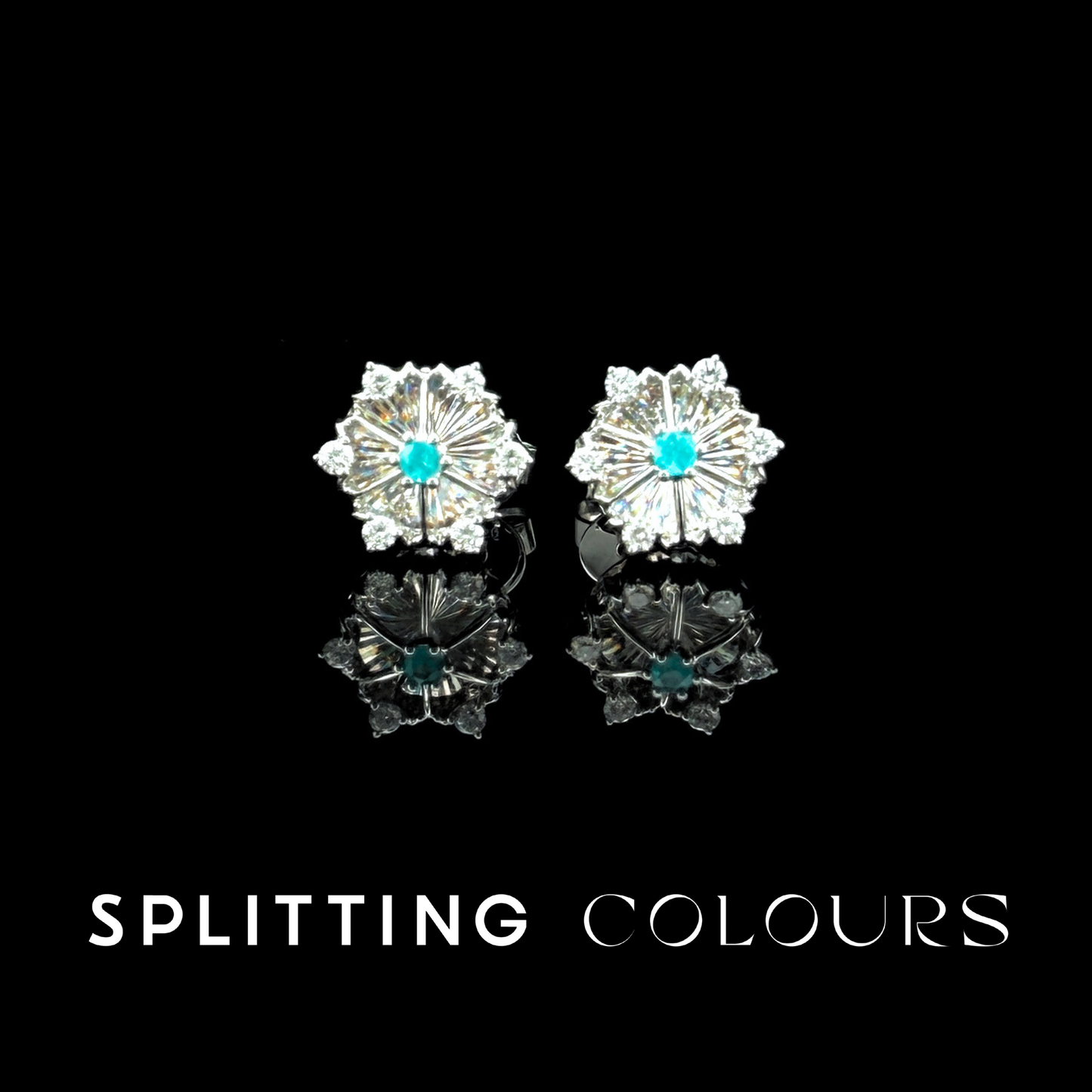 Golden Prism - Brazilian Paraiba/ Diamonds Snowflake Earrings