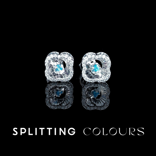 Golden Prism - Brazilian Paraiba/ Diamonds Clover Earrings