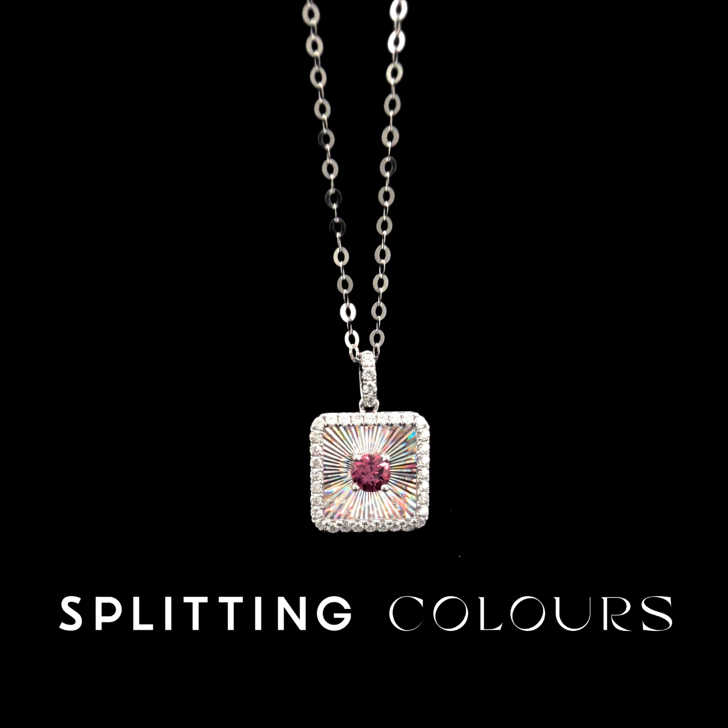 Golden Prism - Pink Tourmaline/ Diamonds Square Medallion Pendant