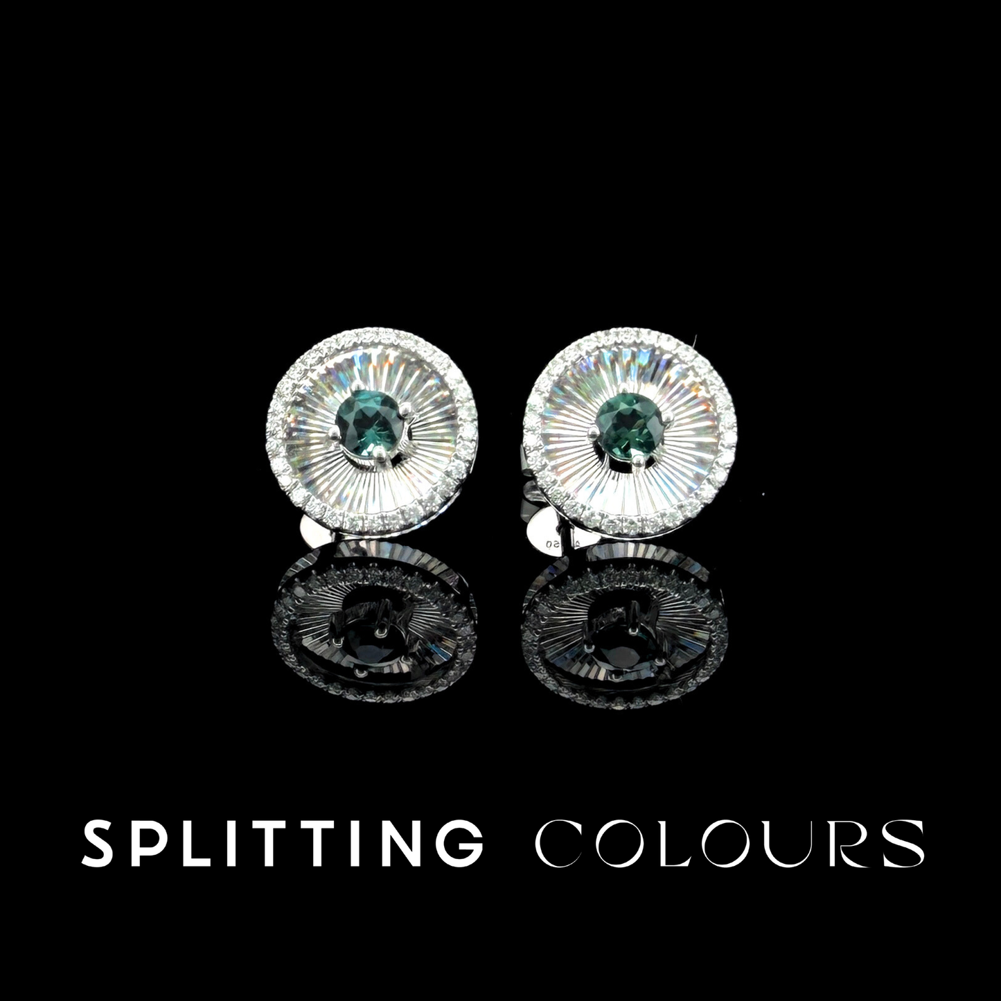 Golden Prism - Indicolite/ Diamonds Round Medallion Earrings