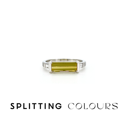 The Classic Ring - 1.25ct Light Olive Yellow Tourmaline with Diamonds