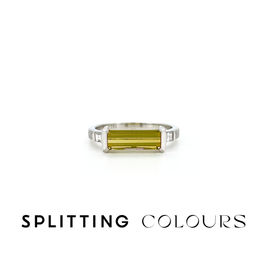The Classic Ring - 1.25ct Light Olive Yellow Tourmaline with Diamonds