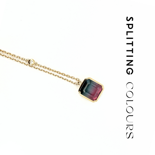 The Fusion Necklace - 2.84ct Watermelon Tourmaline With Diamonds