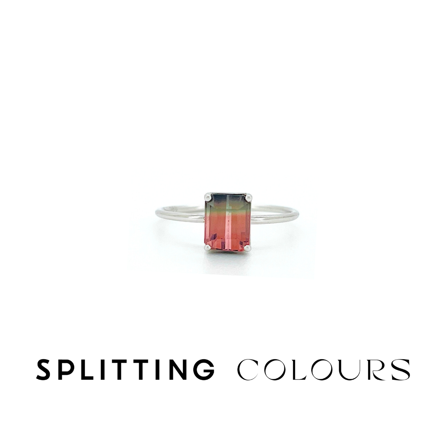 The Petite Ring - 1.35ct Peachy Pink & Granite Green Tourmaline