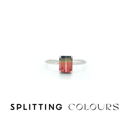 The Petite Ring - 1.35ct Peachy Pink & Granite Green Tourmaline