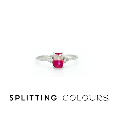 The Petite Ring - 0.42ct Raspberry Pink Gradient Tourmaline With Diamonds